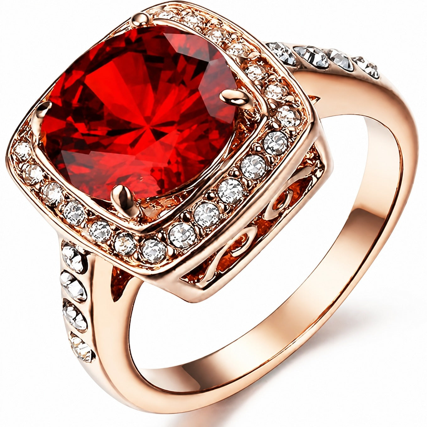 Eleganter Rubin-Halo-Goldring