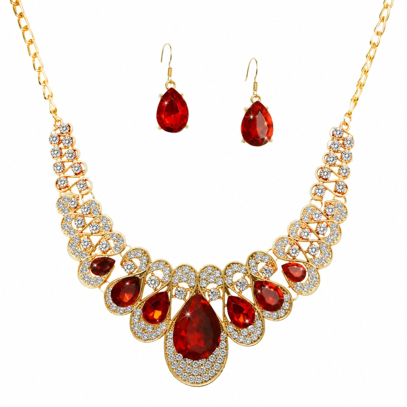 Elegantes karmesinrotes Gold Schmuckset