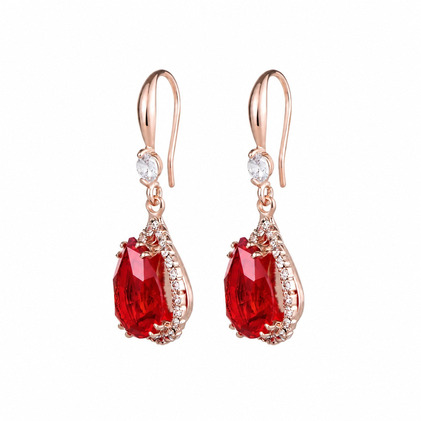 Elegante rubinrote Tropfenohrringe aus Roségold