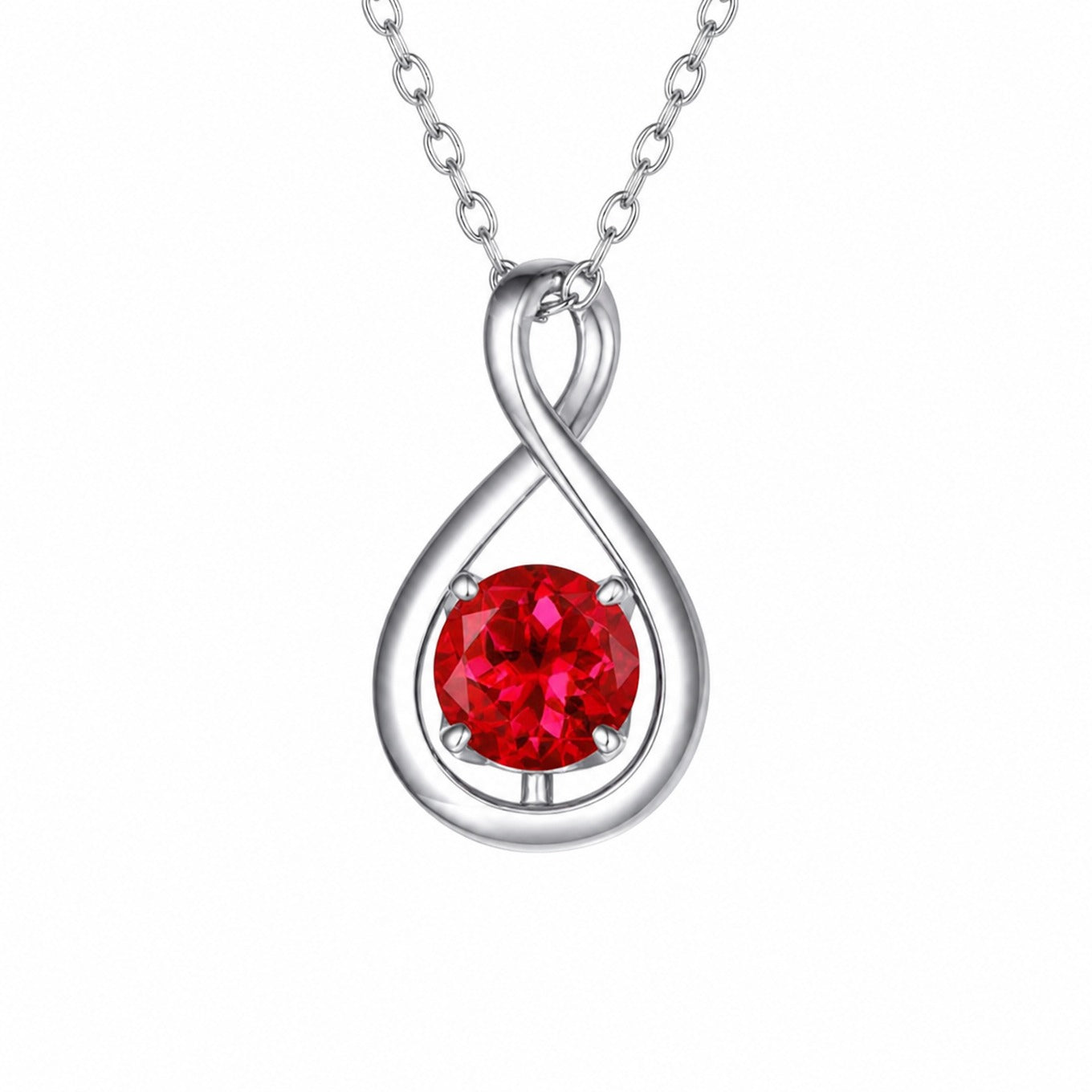 Elegante Rubinschmuck-Unendlichkeit-Halskette aus Weißgold