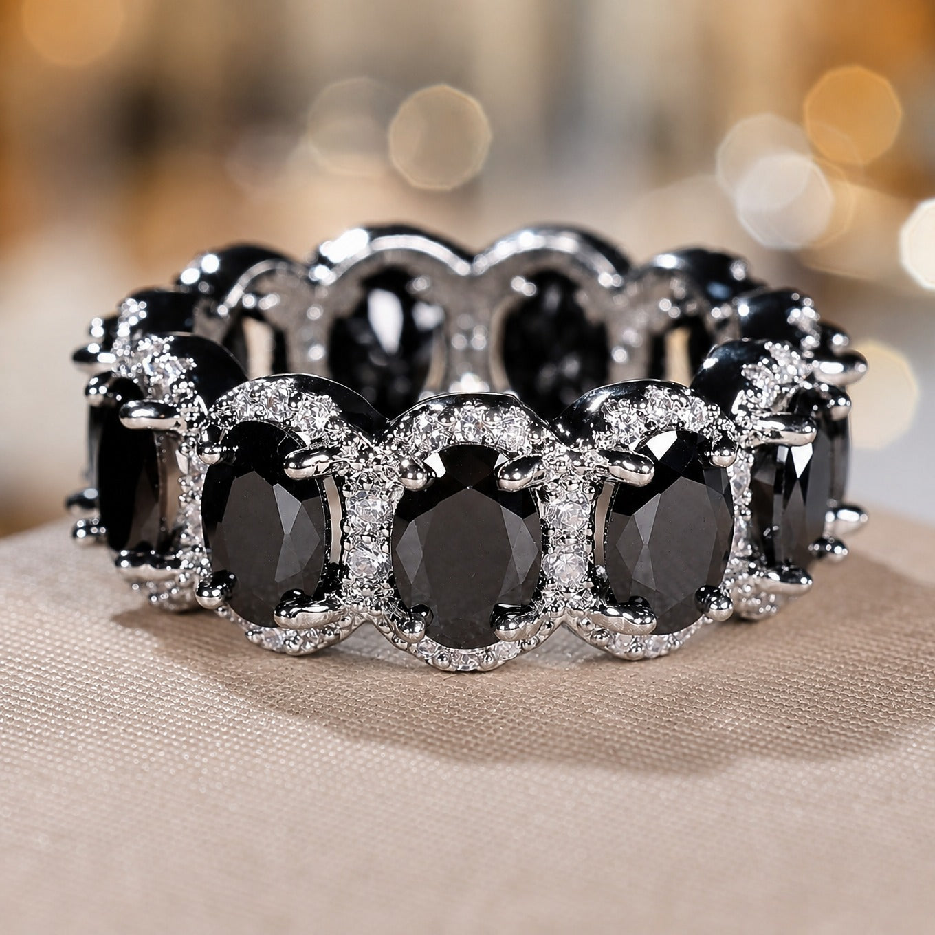 Eleganter Onyx-Zirkonia-Silberring