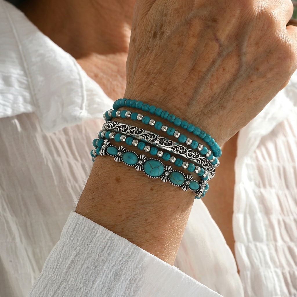 Premium Türkis Perlen Armband Set