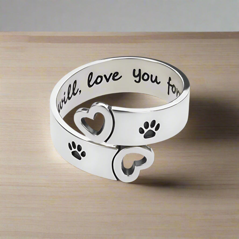 Adjustable Paw & Heart Twist Ring – Stainless Steel