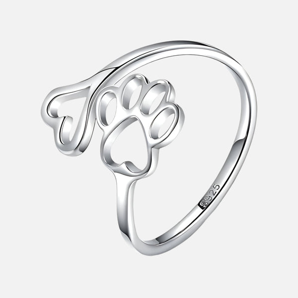 Handcrafted Paw & Heart Ring – Adjustable 925 Sterling Silver