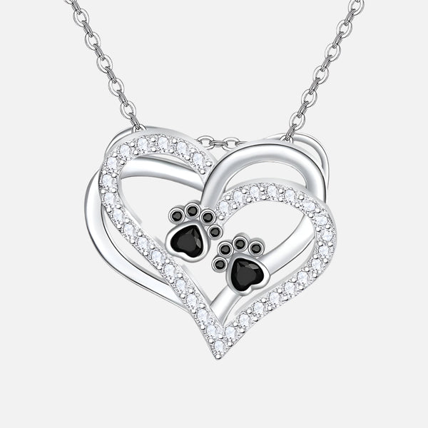 Dog Paw Heart Necklace with Zirconia
