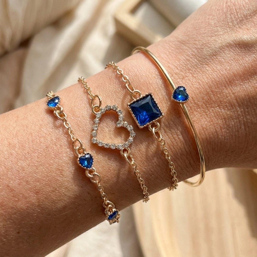 Saphir Goldene Herzen Armband-Set