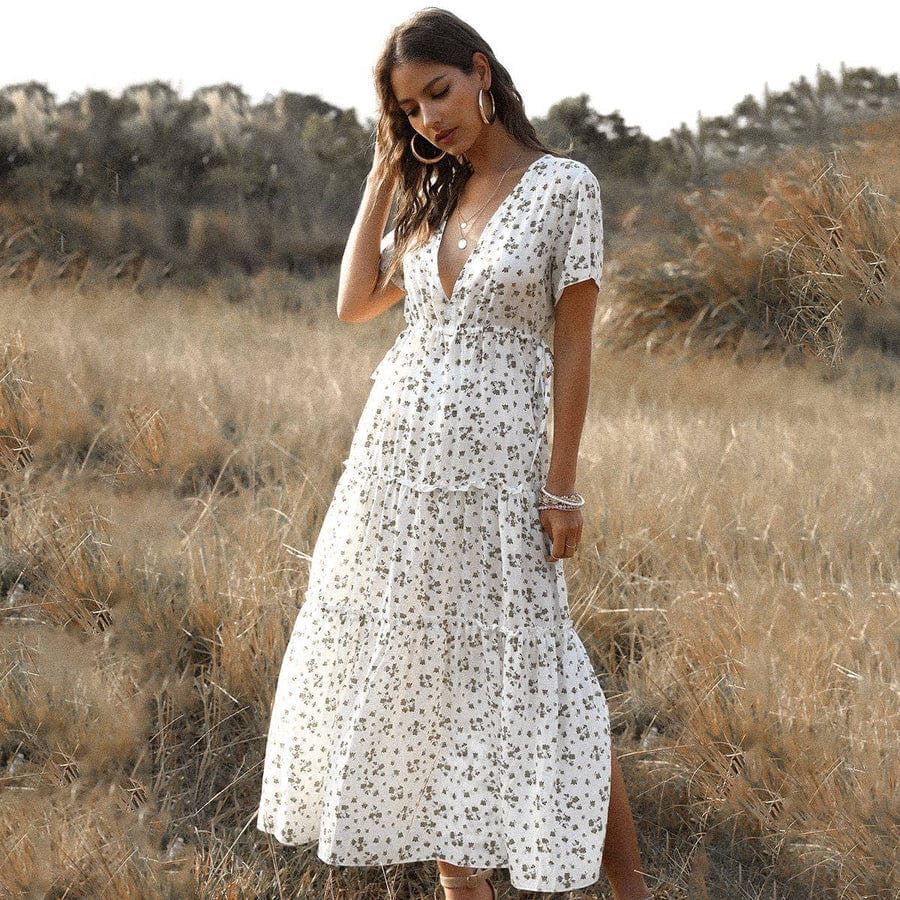 Tess™ White Long Summer Dress with Print