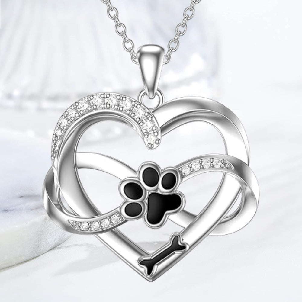 Infinity Herz & Pfote Halskette aus 925 Sterling Silber mit Zirkonia